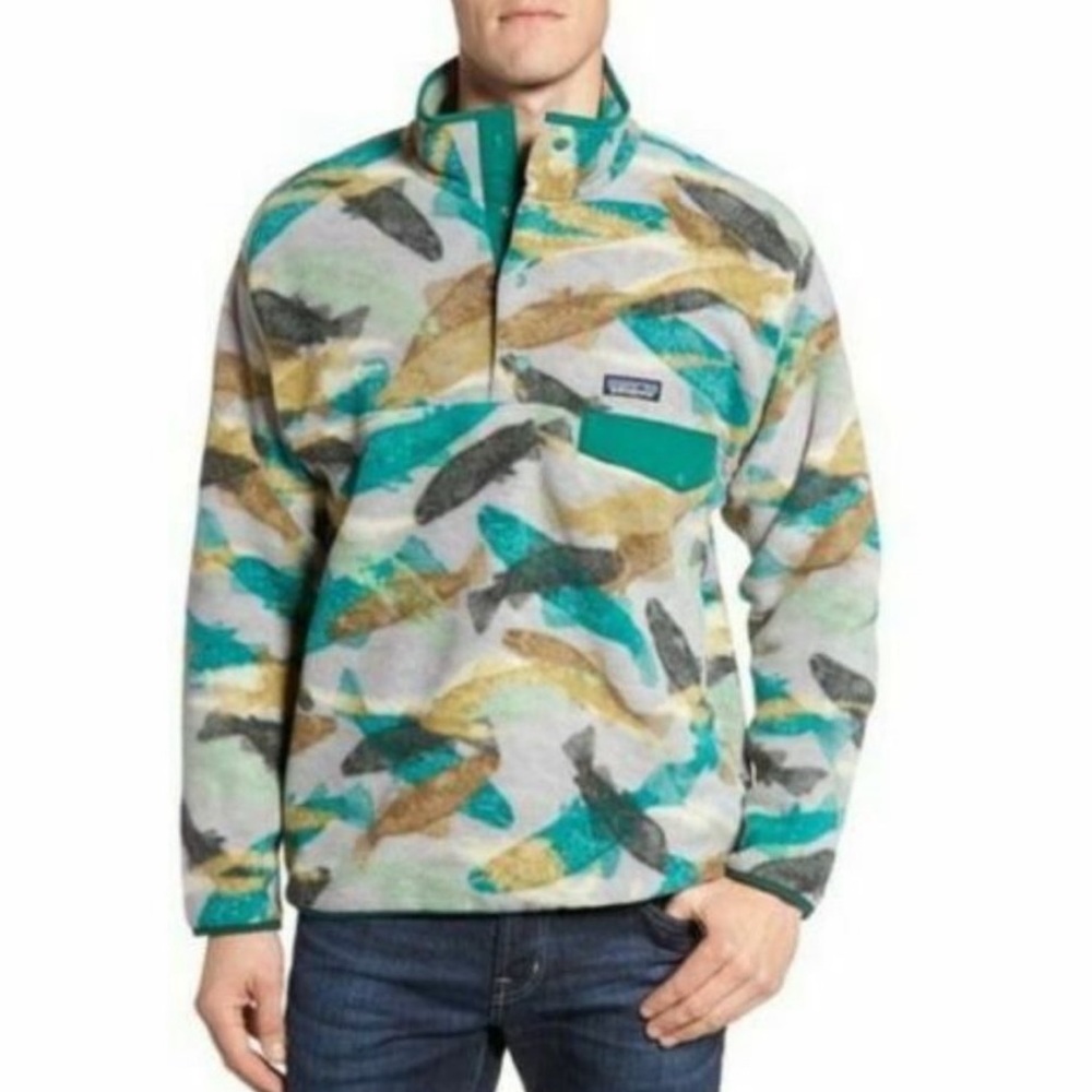 Patagonia Synchilla Mens Legend Green Trout Tail Fish Fleece Jacket NEW